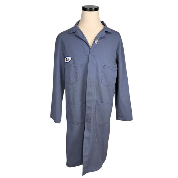 Vintage  80's Engineered Work Garments Blue Long-Sleeve Shop Coat Size 48 - Picture 1 of 10